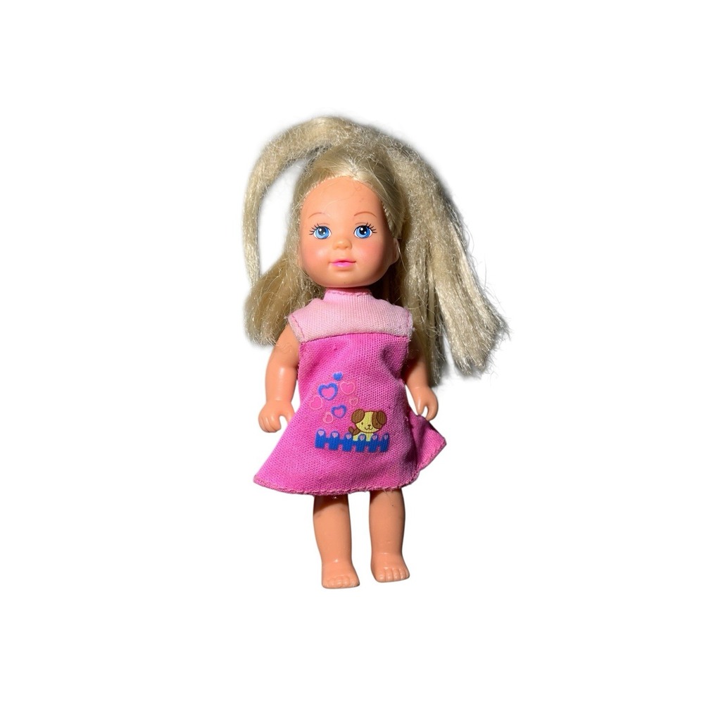 Barbie Simba Kelly Girl Rooted Long Blonde Hair Doll Puppy Dog Dress 4.5 Inch